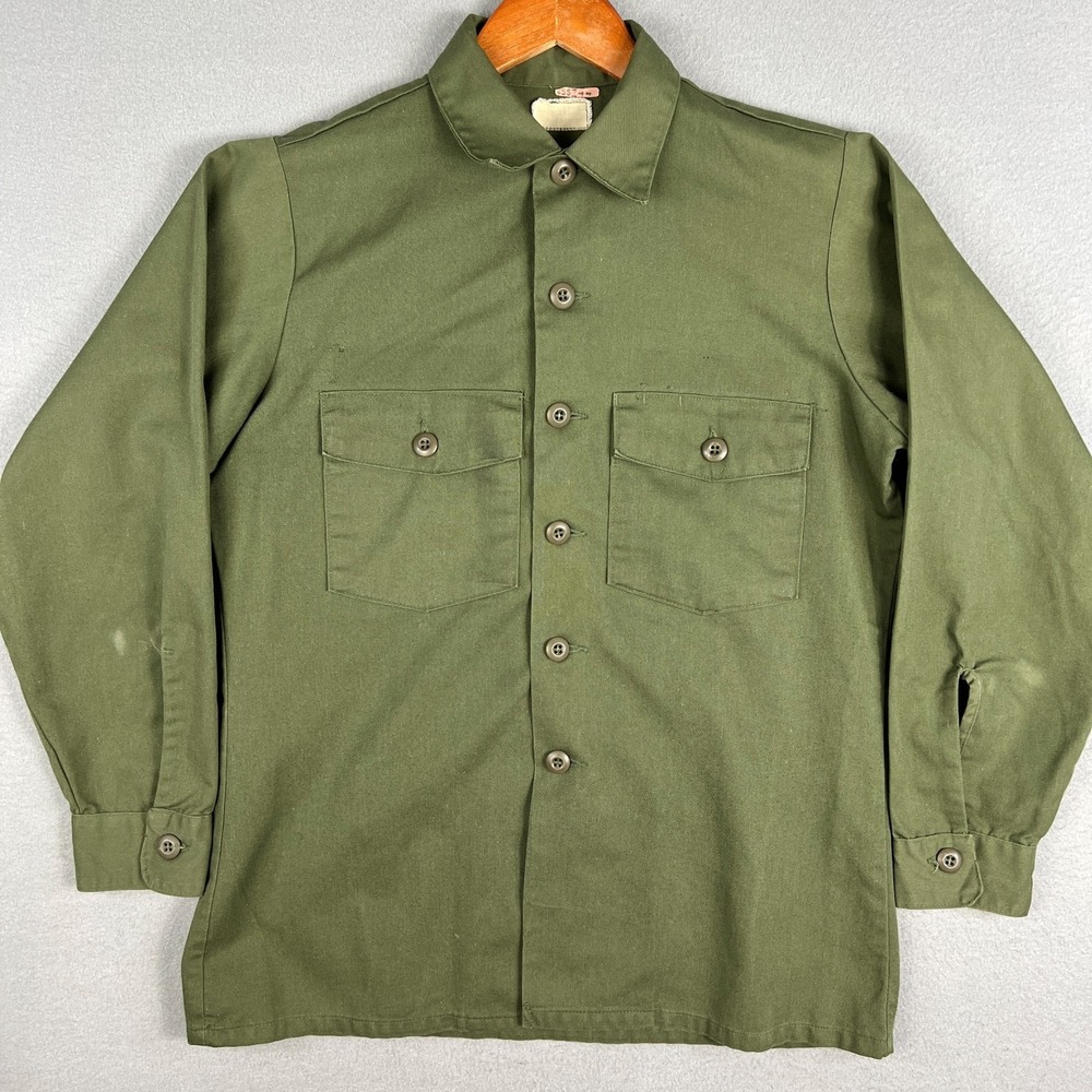 VTG OG 507 Army Field Shirt Fits M Long Sleeve Button Up Utility 1970s Military
